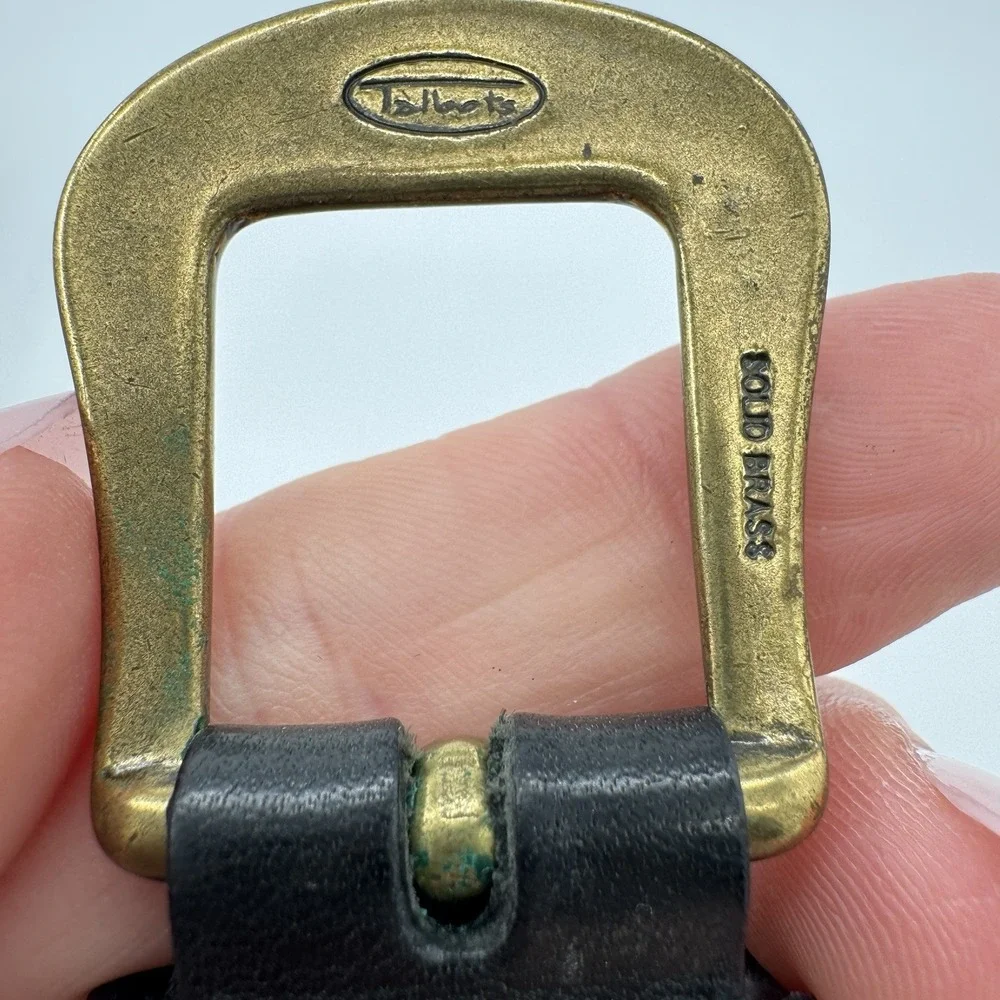 Talbots Genuine Leather Braided Belt Solid Brass Buckle Black XS VTG 6309‎ Boho